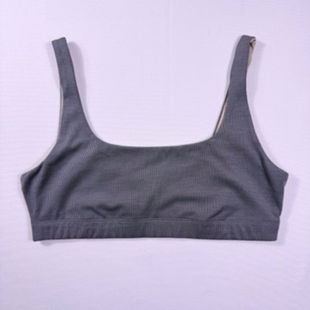 Vuori Ribbed‎ Sports Bra Gray Mauve Scoop Neck Activewear Excellent